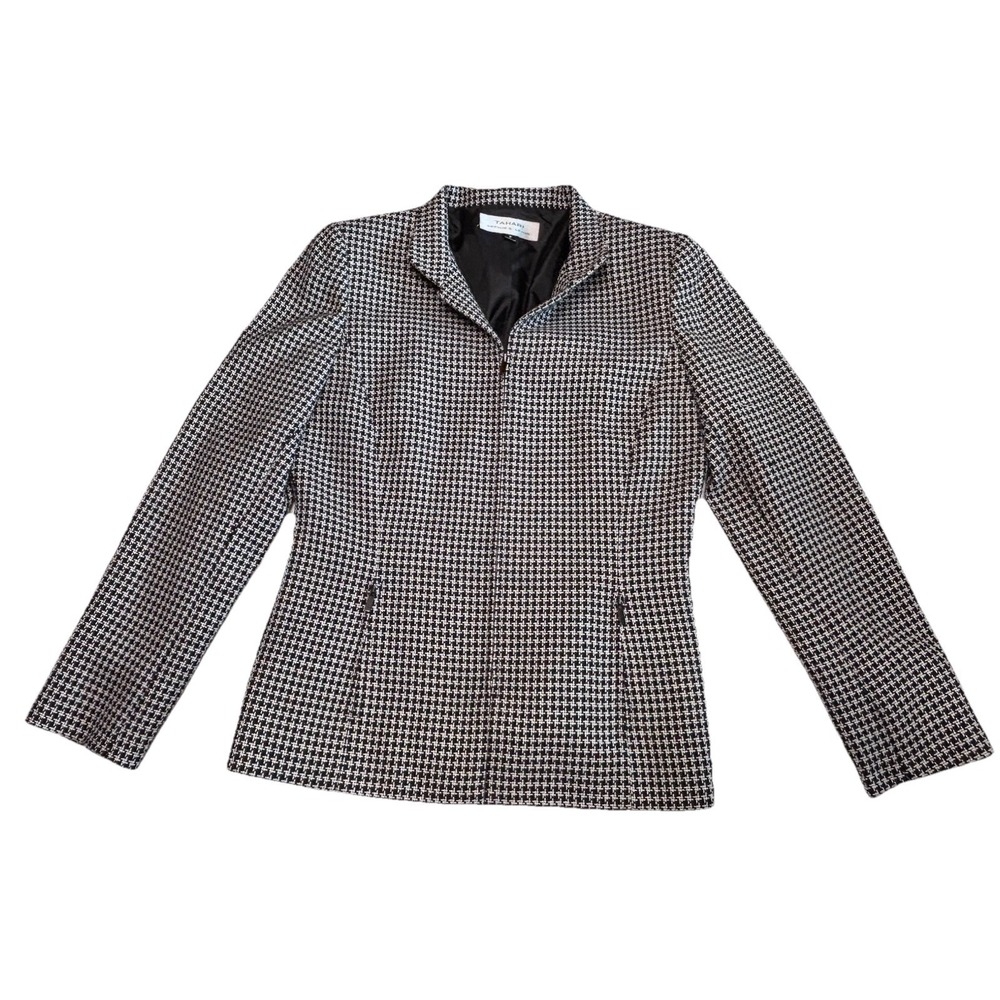 Tahari Arthur S. Levine Houndstooth Blazer Women's Size 8 Black White Jacket